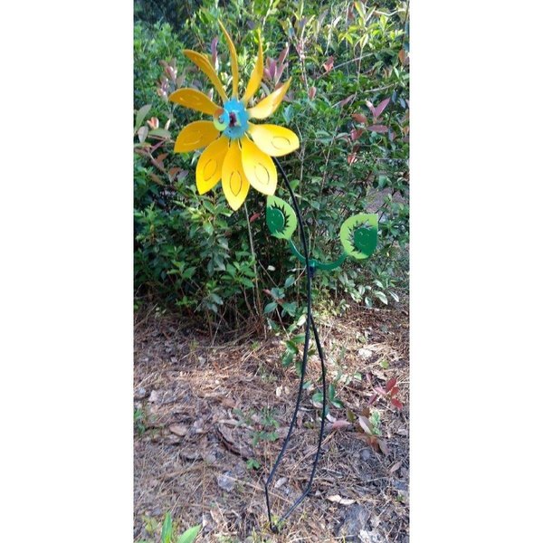 Invernadero Kinetic Metal Yard Art Garden Flower Motion Spinner Teal  Yellow IN1825823